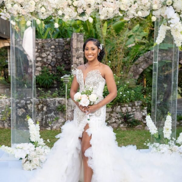Bespoke ruffled mermaid wedding dress with silver crystals - Rebirth Couture